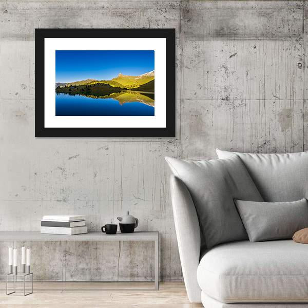 View Of Forest And mountains With Lake Canvas Wall Art-3 Horizontal-Gallery Wrap-25" x 16"-Tiaracle