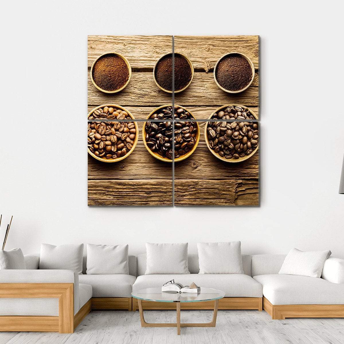 Coffee Beans & Powder Canvas Wall Art-4 Square-Gallery Wrap-17" x 17"-Tiaracle