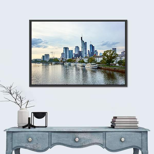 View Of Frankfurt am Main Skyline Canvas Wall Art-1 Piece-Floating Frame-24" x 16"-Tiaracle