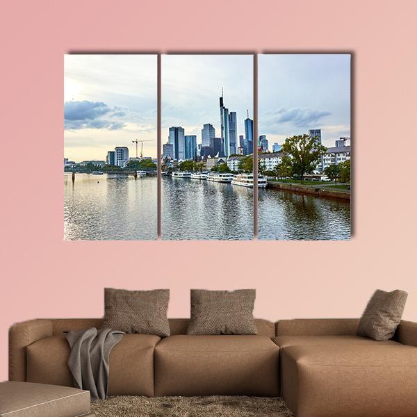 View Of Frankfurt am Main Skyline Canvas Wall Art-3 Horizontal-Gallery Wrap-25" x 16"-Tiaracle