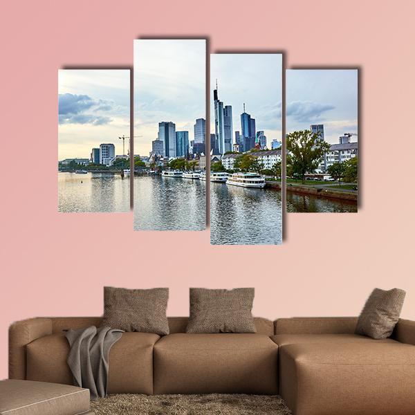 View Of Frankfurt am Main Skyline Canvas Wall Art-4 Pop-Gallery Wrap-50" x 32"-Tiaracle