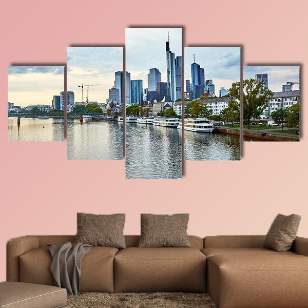 View Of Frankfurt am Main Skyline Canvas Wall Art-5 Star-Gallery Wrap-62" x 32"-Tiaracle