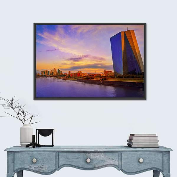 View Of Frankfurt Skyline With Meno River Canvas Wall Art-1 Piece-Floating Frame-24" x 16"-Tiaracle