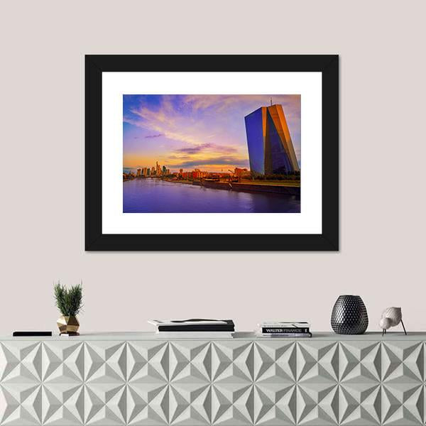 View Of Frankfurt Skyline With Meno River Canvas Wall Art-1 Piece-Framed Print-20" x 16"-Tiaracle