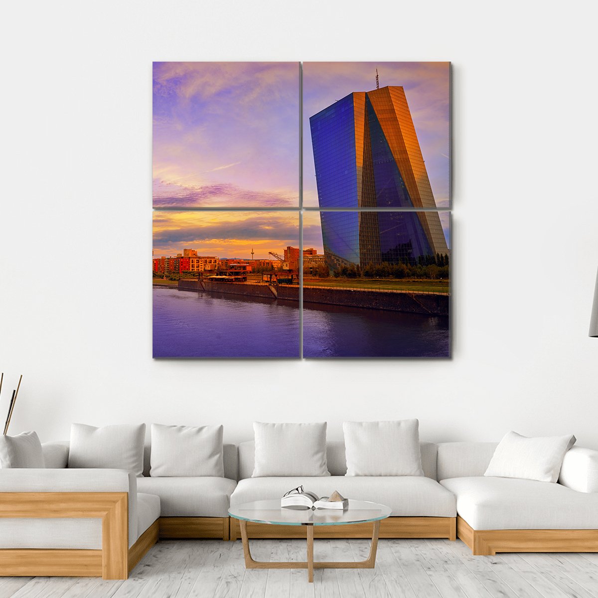 View Of Frankfurt Skyline With Meno River Canvas Wall Art-4 Square-Gallery Wrap-17" x 17"-Tiaracle