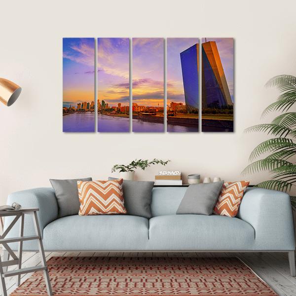 View Of Frankfurt Skyline With Meno River Canvas Wall Art-5 Horizontal-Gallery Wrap-22" x 12"-Tiaracle