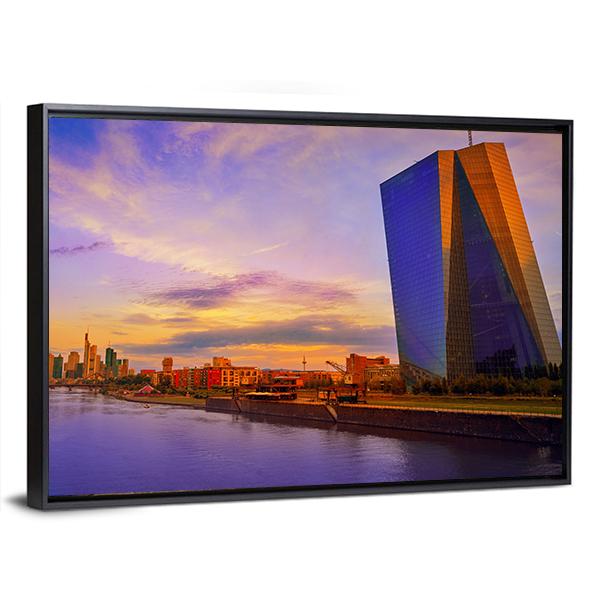View Of Frankfurt Skyline With Meno River Canvas Wall Art-3 Horizontal-Gallery Wrap-25" x 16"-Tiaracle