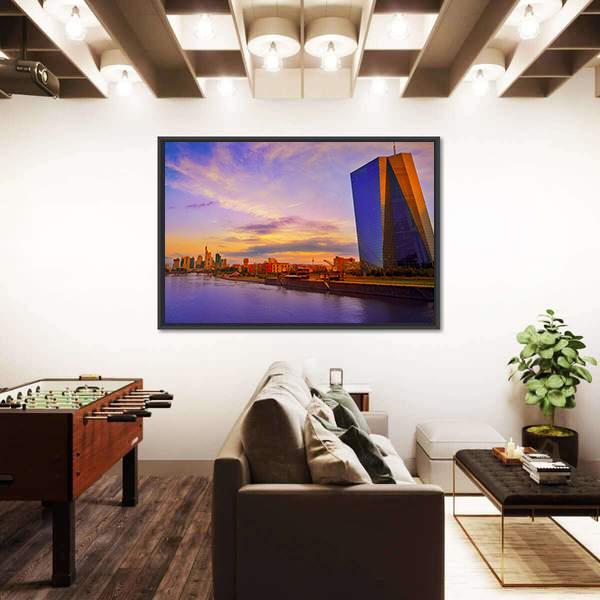 View Of Frankfurt Skyline With Meno River Canvas Wall Art-3 Horizontal-Gallery Wrap-25" x 16"-Tiaracle
