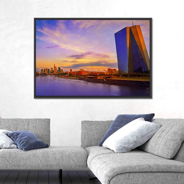View Of Frankfurt Skyline With Meno River Canvas Wall Art-3 Horizontal-Gallery Wrap-25" x 16"-Tiaracle