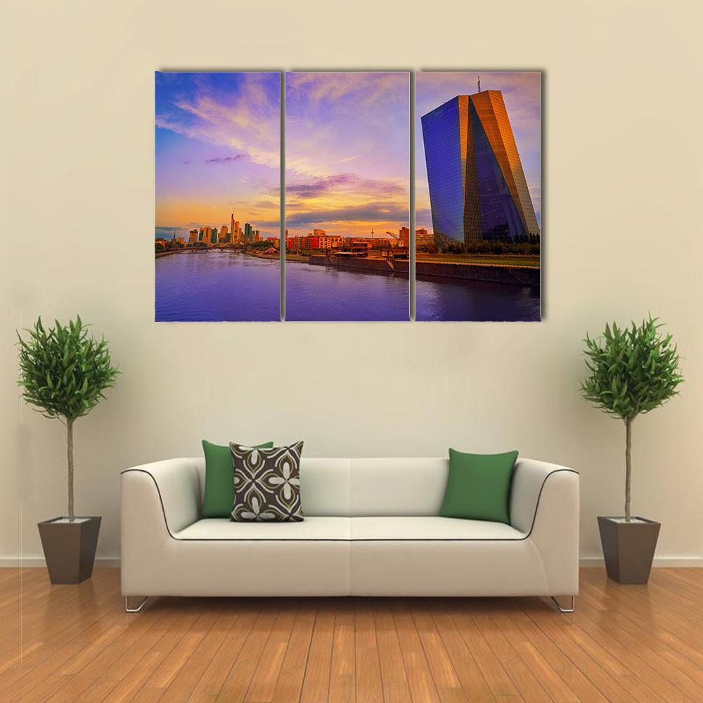 View Of Frankfurt Skyline With Meno River Canvas Wall Art-3 Horizontal-Gallery Wrap-37" x 24"-Tiaracle