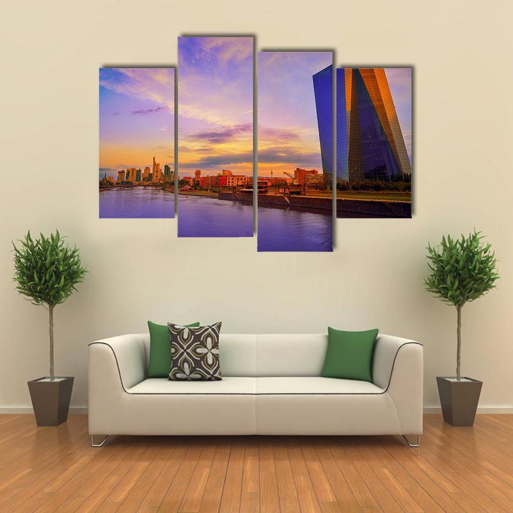 View Of Frankfurt Skyline With Meno River Canvas Wall Art-4 Pop-Gallery Wrap-50" x 32"-Tiaracle