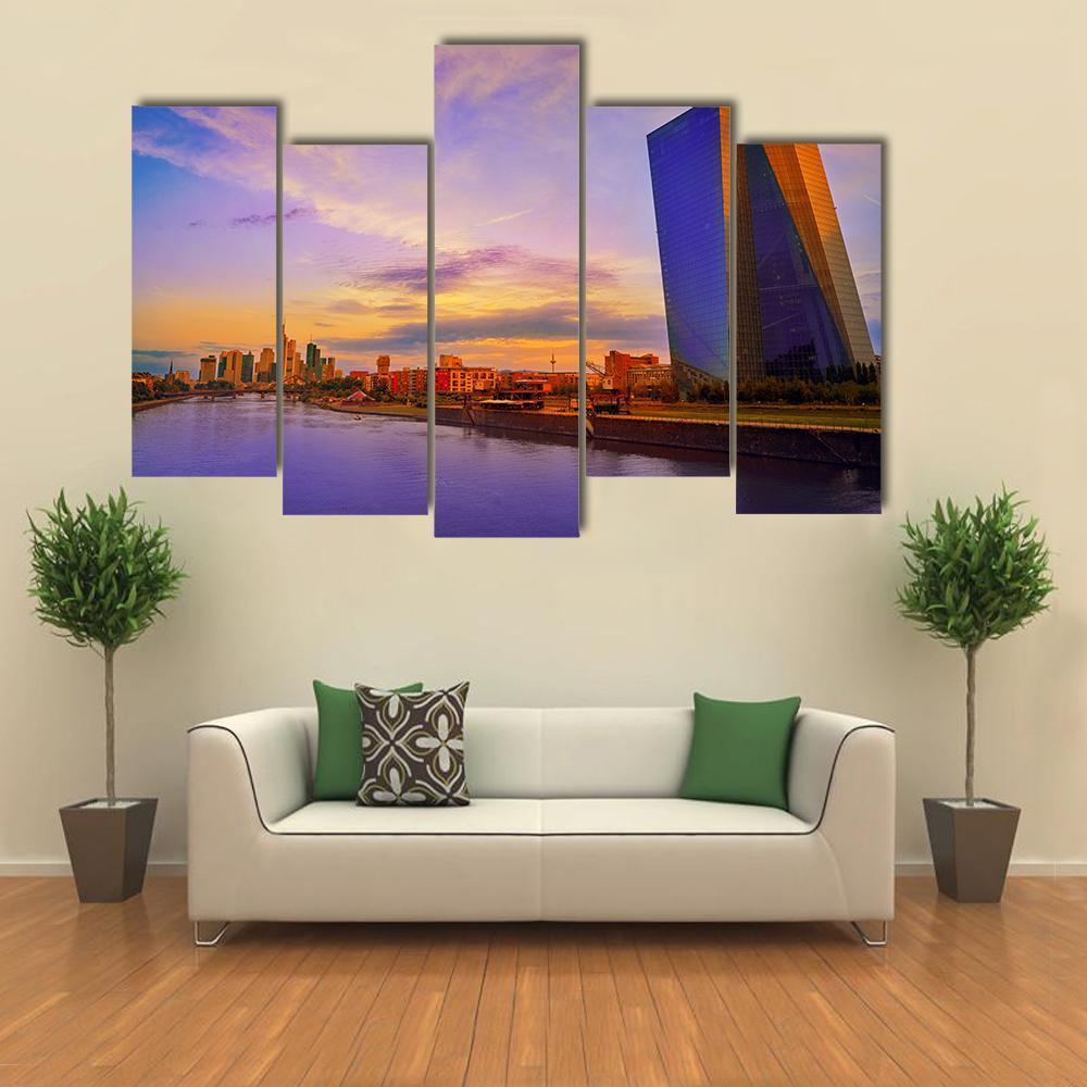 View Of Frankfurt Skyline With Meno River Canvas Wall Art-5 Pop-Gallery Wrap-47" x 32"-Tiaracle