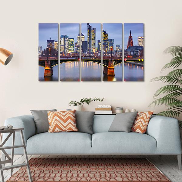 View Of Frankfurt With Reflection In River Canvas Wall Art-5 Horizontal-Gallery Wrap-22" x 12"-Tiaracle