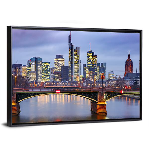 View Of Frankfurt With Reflection In River Canvas Wall Art-3 Horizontal-Gallery Wrap-25" x 16"-Tiaracle