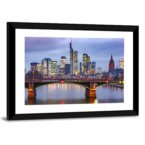 View Of Frankfurt With Reflection In River Canvas Wall Art-3 Horizontal-Gallery Wrap-25" x 16"-Tiaracle