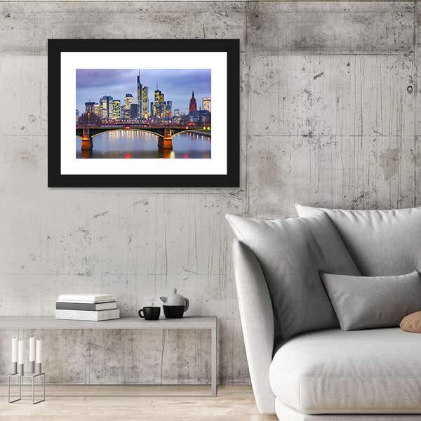 View Of Frankfurt With Reflection In River Canvas Wall Art-3 Horizontal-Gallery Wrap-25" x 16"-Tiaracle