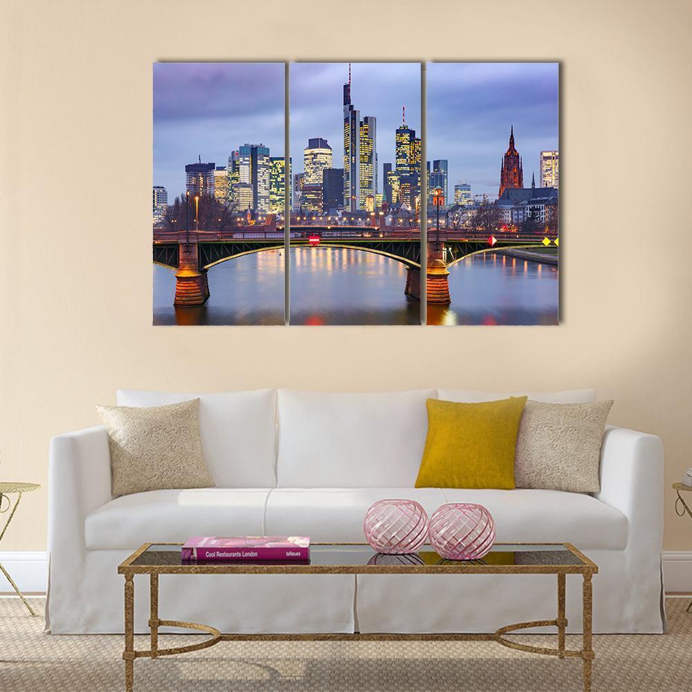 View Of Frankfurt With Reflection In River Canvas Wall Art-3 Horizontal-Gallery Wrap-37" x 24"-Tiaracle