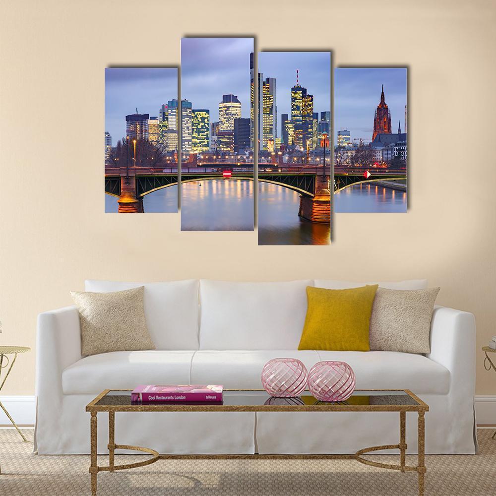 View Of Frankfurt With Reflection In River Canvas Wall Art-4 Pop-Gallery Wrap-50" x 32"-Tiaracle