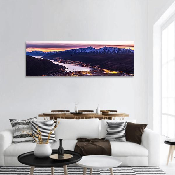 View Of Frankton And Lake Wakatipu Panoramic Canvas Wall Art-1 Piece-36" x 12"-Tiaracle