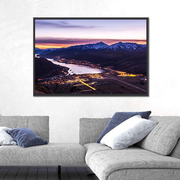 View Of Frankton And Lake Wakatipu Panoramic Canvas Wall Art-1 Piece-36" x 12"-Tiaracle