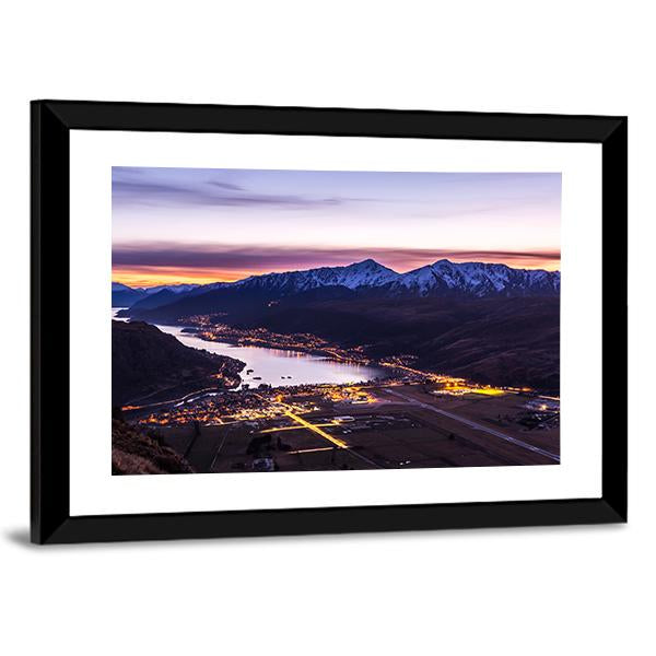 View Of Frankton And Lake Wakatipu Panoramic Canvas Wall Art-1 Piece-36" x 12"-Tiaracle