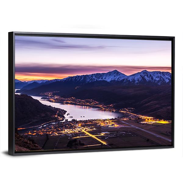 View Of Frankton And Lake Wakatipu Panoramic Canvas Wall Art-1 Piece-36" x 12"-Tiaracle