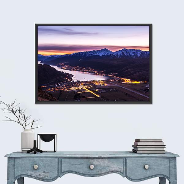 View Of Frankton And Lake Wakatipu Panoramic Canvas Wall Art-1 Piece-36" x 12"-Tiaracle