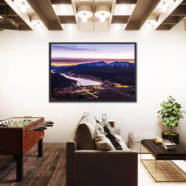 View Of Frankton And Lake Wakatipu Panoramic Canvas Wall Art-1 Piece-36" x 12"-Tiaracle