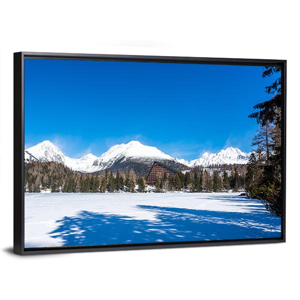 View Of Frozen Lake With Mountains Canvas Wall Art-3 Horizontal-Gallery Wrap-25" x 16"-Tiaracle