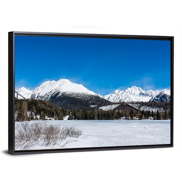 View of Frozen Lake With Mountains Canvas Wall Art-3 Horizontal-Gallery Wrap-25" x 16"-Tiaracle