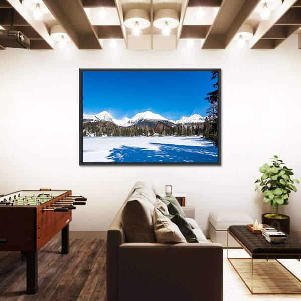 View Of Frozen Lake With Mountains Canvas Wall Art-3 Horizontal-Gallery Wrap-25" x 16"-Tiaracle