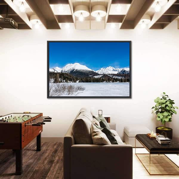 View of Frozen Lake With Mountains Canvas Wall Art-3 Horizontal-Gallery Wrap-25" x 16"-Tiaracle
