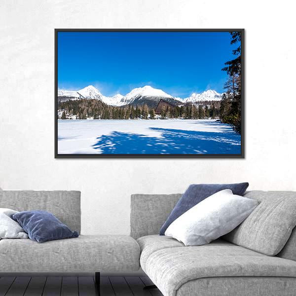 View Of Frozen Lake With Mountains Canvas Wall Art-3 Horizontal-Gallery Wrap-25" x 16"-Tiaracle
