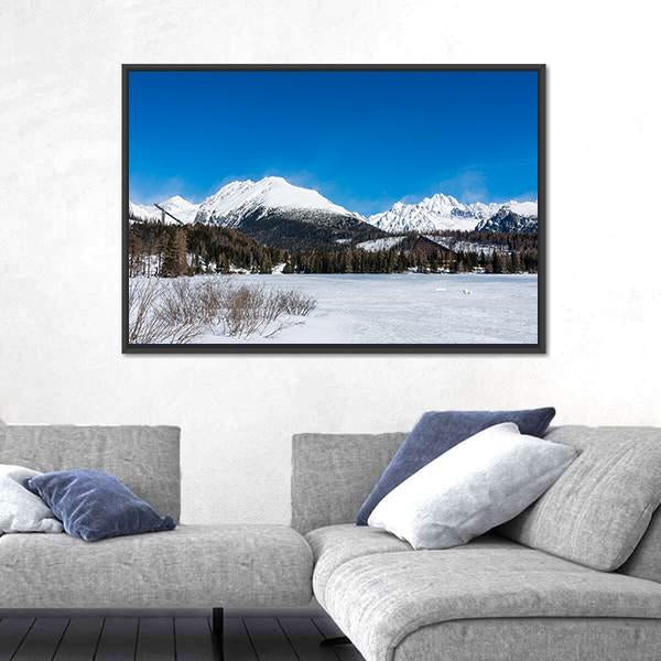 View of Frozen Lake With Mountains Canvas Wall Art-3 Horizontal-Gallery Wrap-25" x 16"-Tiaracle
