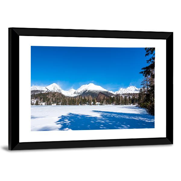 View Of Frozen Lake With Mountains Canvas Wall Art-3 Horizontal-Gallery Wrap-25" x 16"-Tiaracle