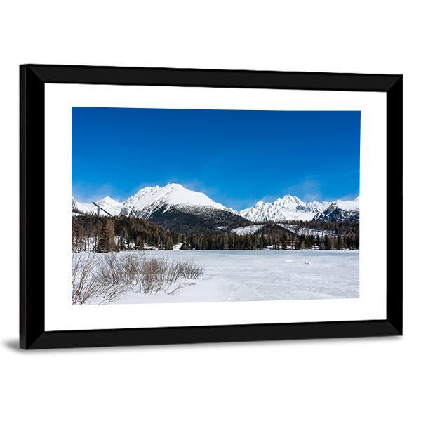 View of Frozen Lake With Mountains Canvas Wall Art-3 Horizontal-Gallery Wrap-25" x 16"-Tiaracle