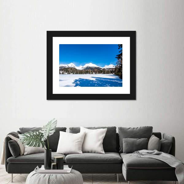 View Of Frozen Lake With Mountains Canvas Wall Art-3 Horizontal-Gallery Wrap-25" x 16"-Tiaracle