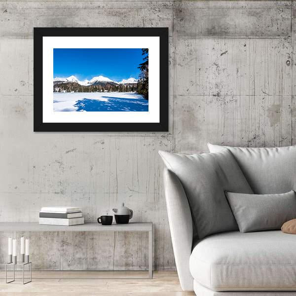 View Of Frozen Lake With Mountains Canvas Wall Art-3 Horizontal-Gallery Wrap-25" x 16"-Tiaracle