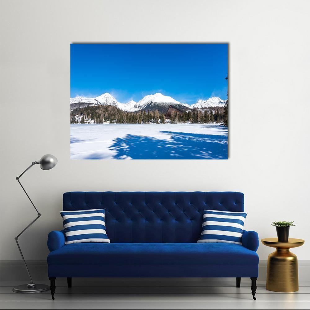 View Of Frozen Lake With Mountains Canvas Wall Art-1 Piece-Gallery Wrap-48" x 32"-Tiaracle