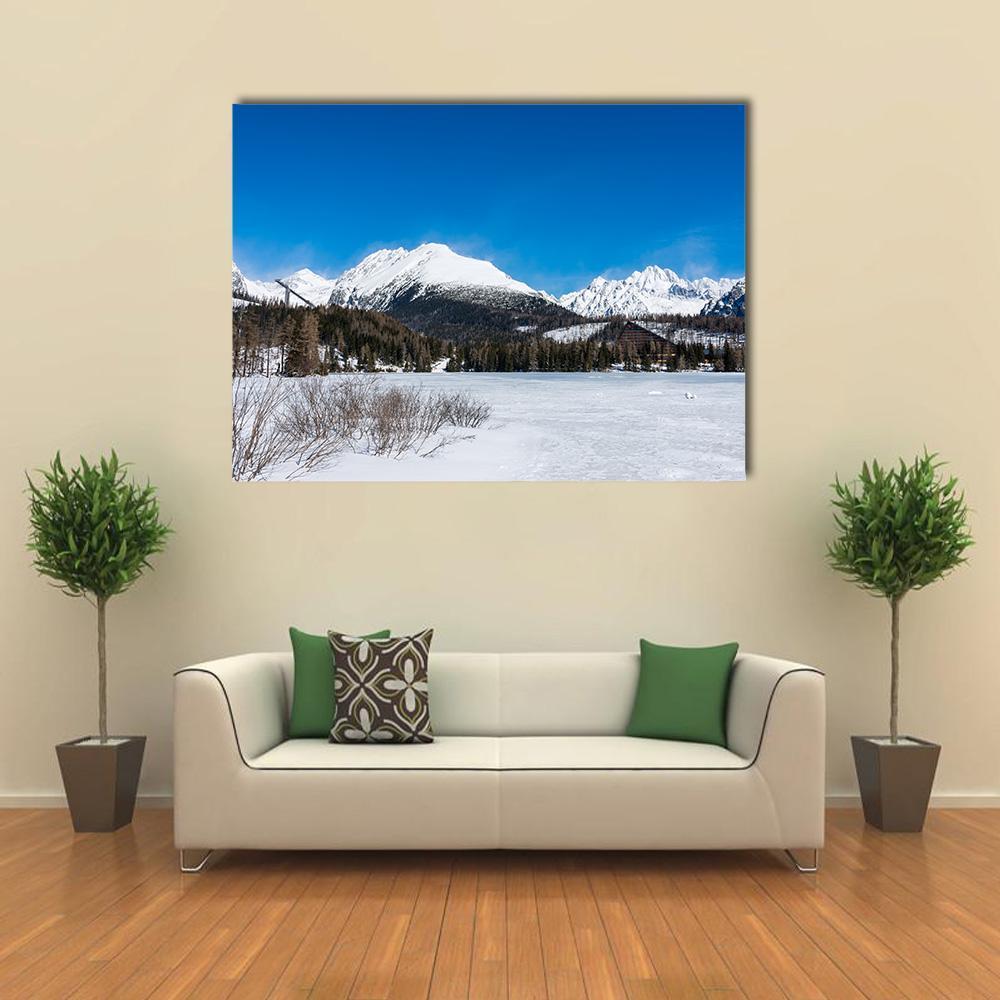View of Frozen Lake With Mountains Canvas Wall Art-1 Piece-Gallery Wrap-48" x 32"-Tiaracle