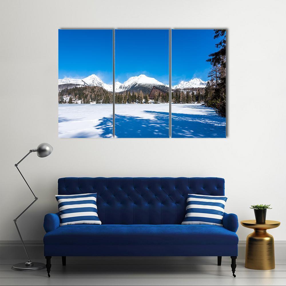 View Of Frozen Lake With Mountains Canvas Wall Art-3 Horizontal-Gallery Wrap-37" x 24"-Tiaracle