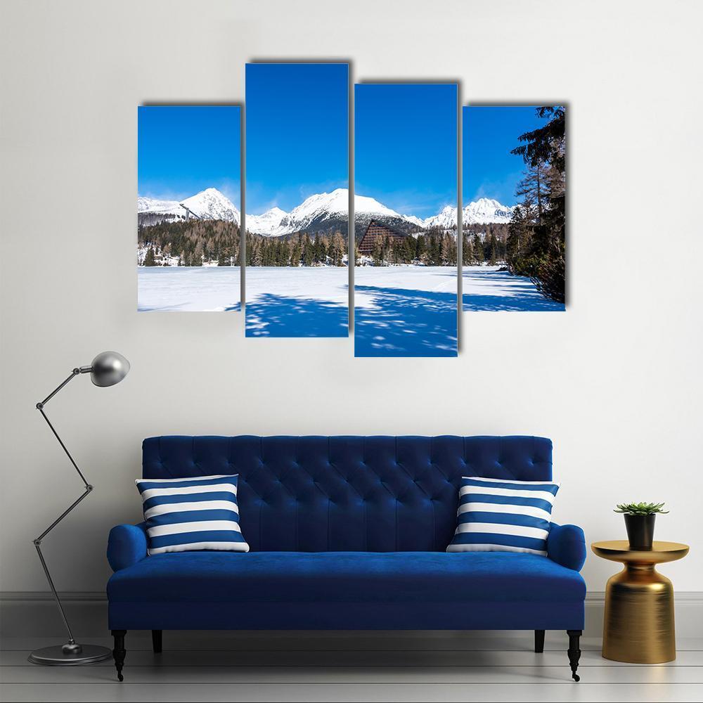 View Of Frozen Lake With Mountains Canvas Wall Art-4 Pop-Gallery Wrap-50" x 32"-Tiaracle
