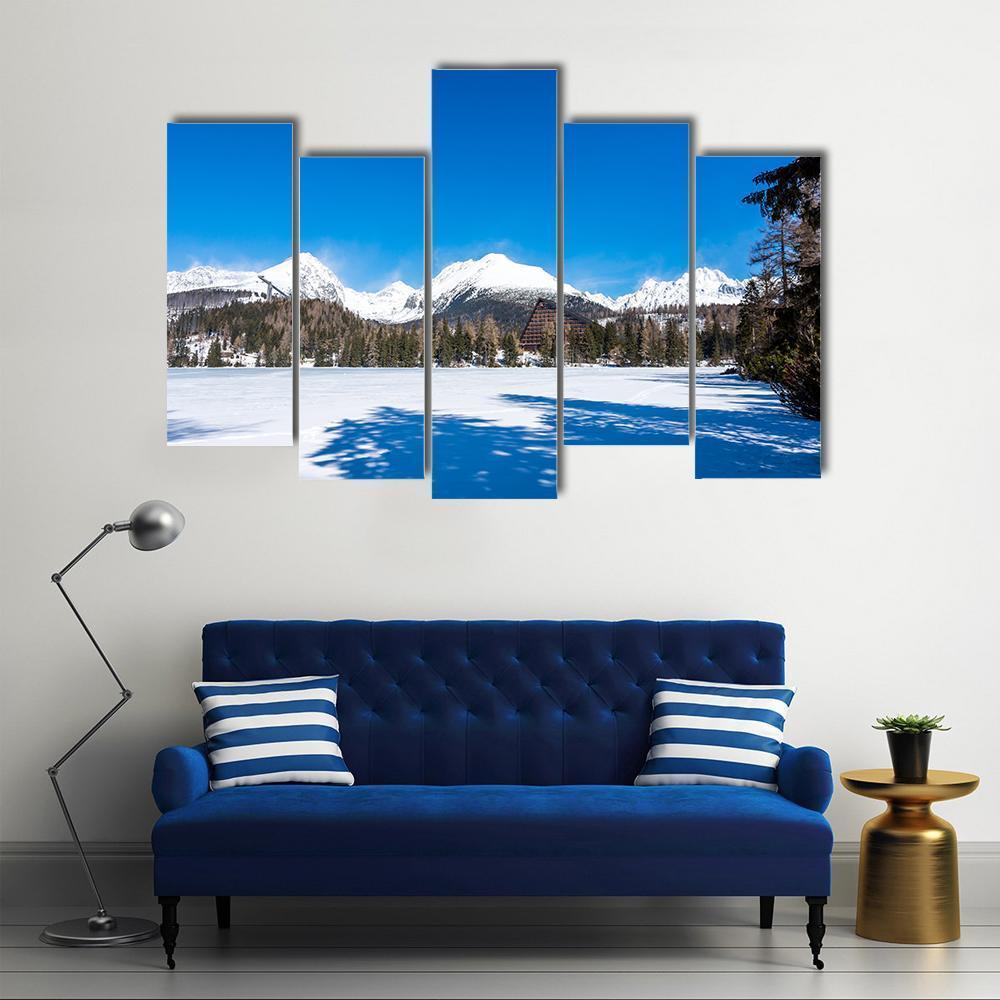 View Of Frozen Lake With Mountains Canvas Wall Art-5 Pop-Gallery Wrap-47" x 32"-Tiaracle