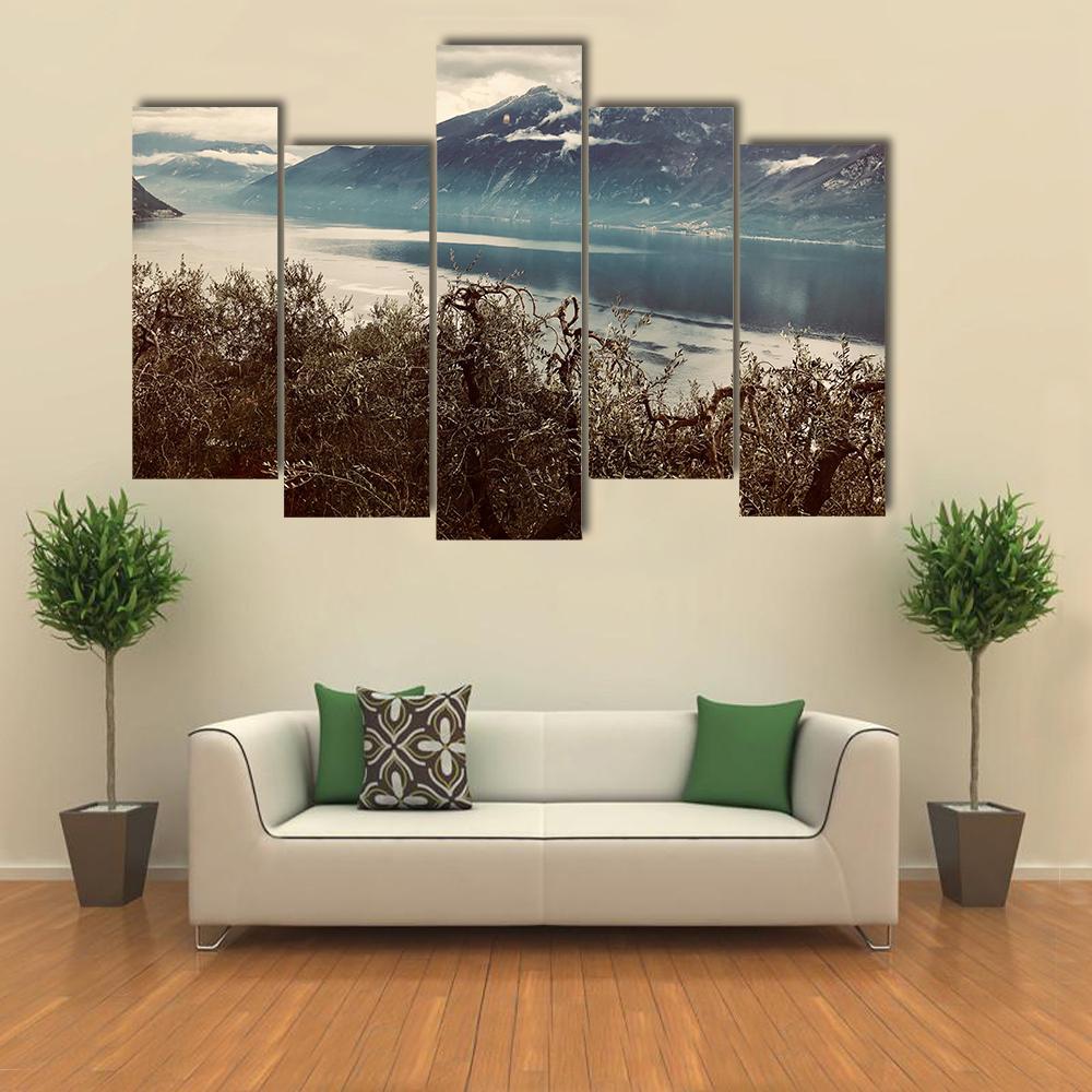 View Of Gardasee Lake Canvas Wall Art-5 Pop-Gallery Wrap-47" x 32"-Tiaracle