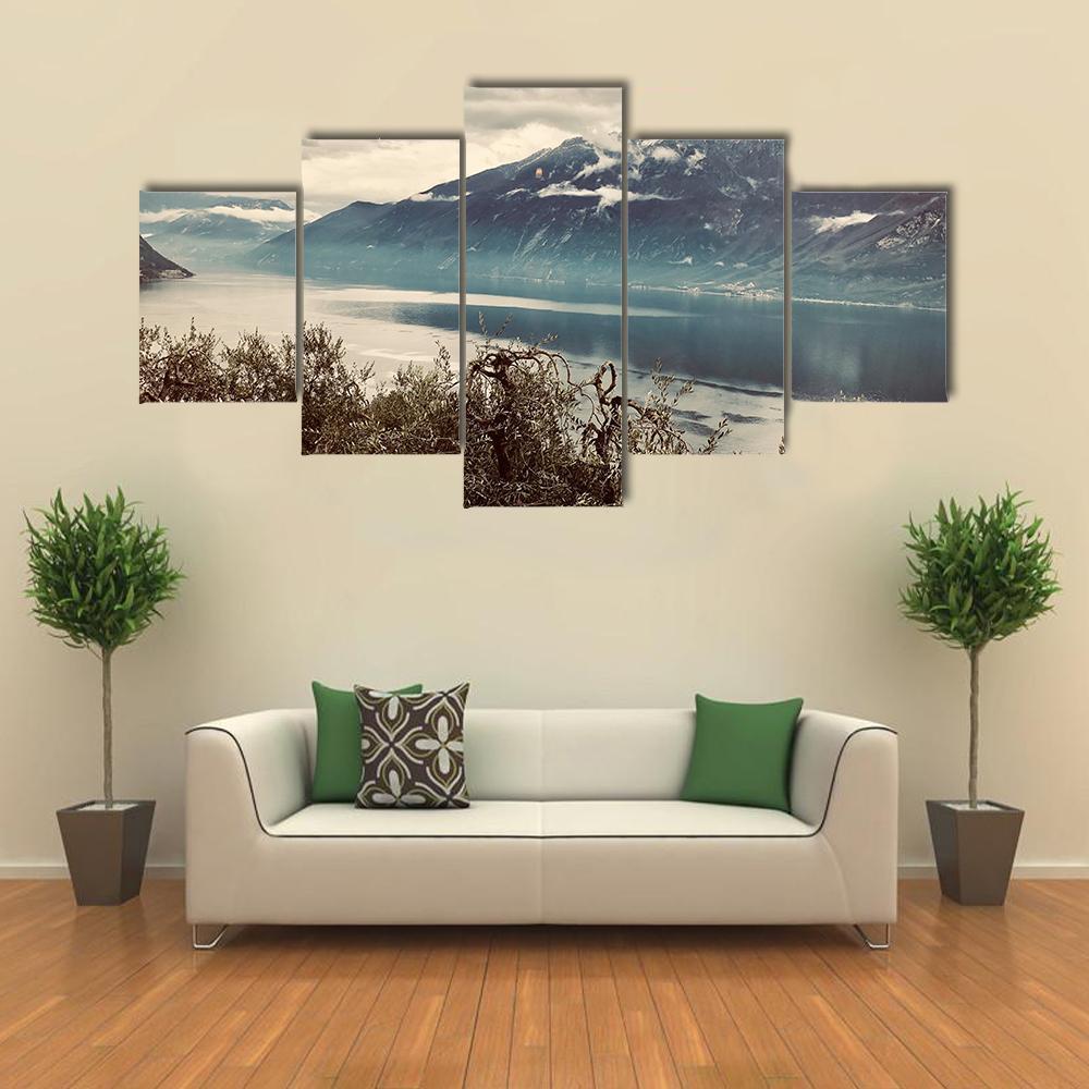 View Of Gardasee Lake Canvas Wall Art-5 Star-Gallery Wrap-62" x 32"-Tiaracle