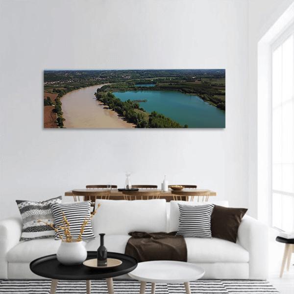 View Of Garonne And Lake In Summer Panoramic Canvas Wall Art-1 Piece-36" x 12"-Tiaracle