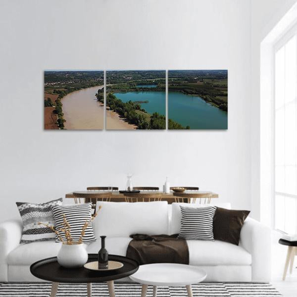 View Of Garonne And Lake In Summer Panoramic Canvas Wall Art-3 Piece-25" x 08"-Tiaracle