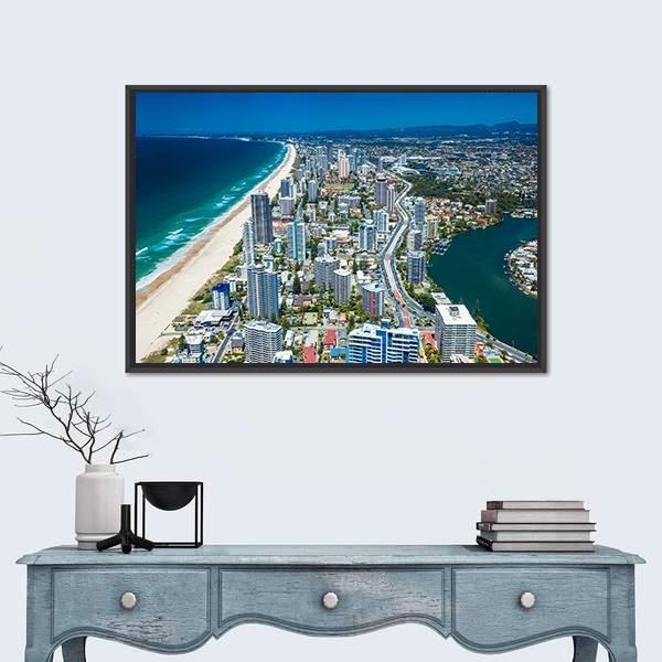 View Of Gold Coast Canvas Wall Art-1 Piece-Floating Frame-24&quot; x 16&quot;-Tiaracle