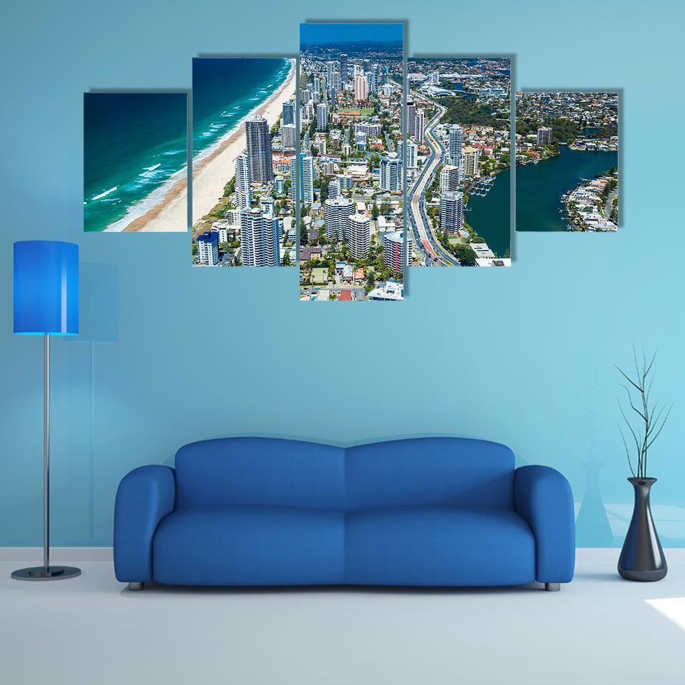 View Of Gold Coast Canvas Wall Art-5 Star-Gallery Wrap-62" x 32"-Tiaracle