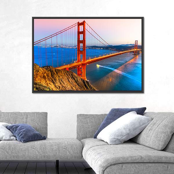 View Of Golden Gate Bridge Canvas Wall Art-5 Horizontal-Gallery Wrap-22" x 12"-Tiaracle
